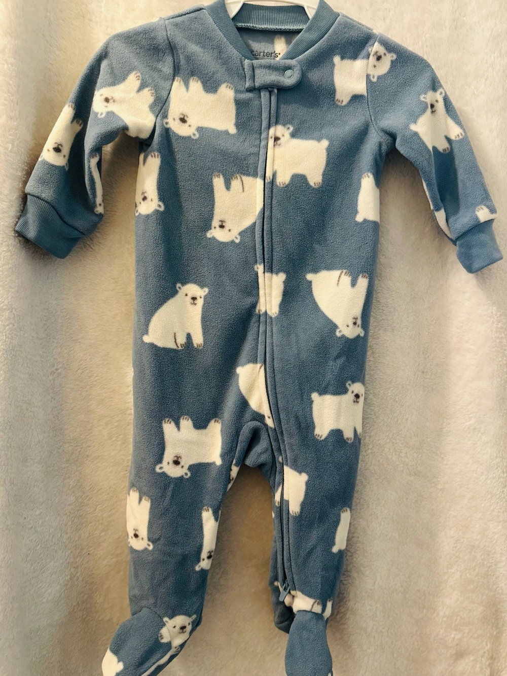 Carter's Blue Polar Bear Fleece Footed One-Piece - Picture 2 of 4